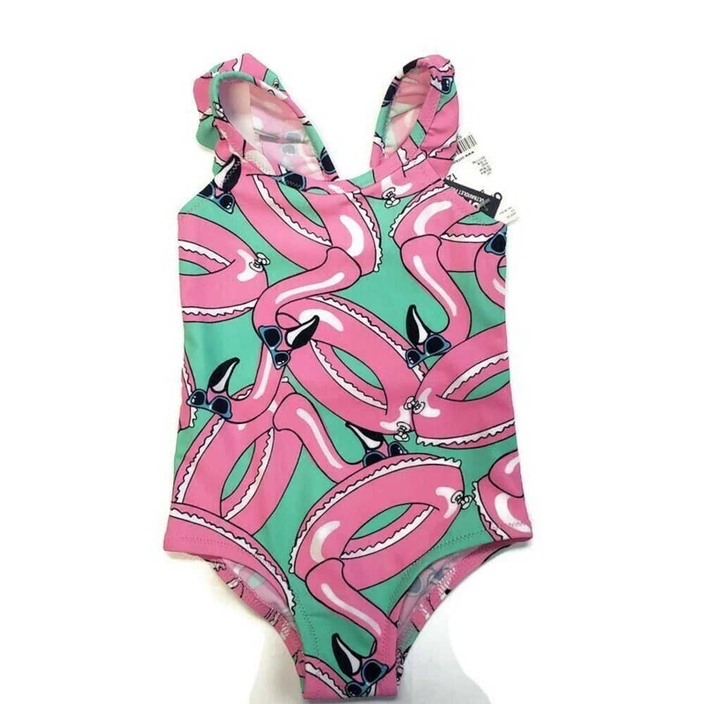 Baby Girl OshKosh B gosh Size 12M Flamingo One-Piece Swimsuit Beach Pool Fun